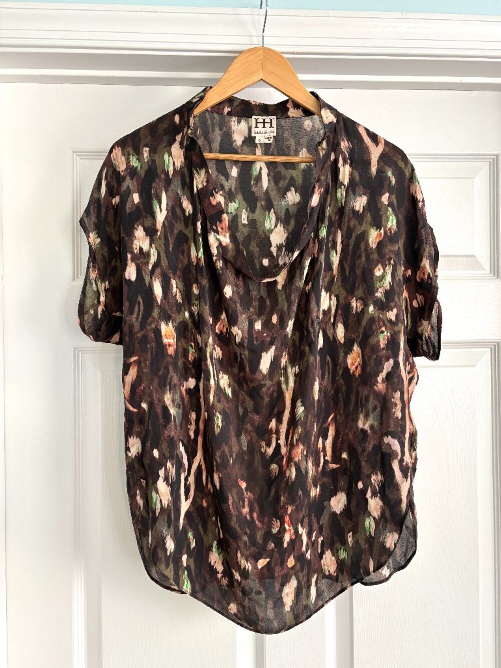 Haute Hippie Silk Short Sleeve Blouse Watercolor Size S